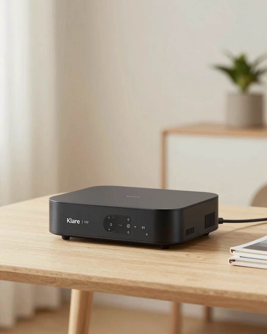Klare editoriale Produktfotografie: ein modernes Smart-Home-Gerät
